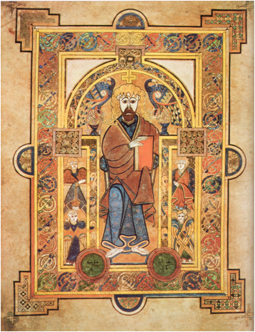 Page from the Book of Kells, around 800 CE. Trinity College, Dublin.